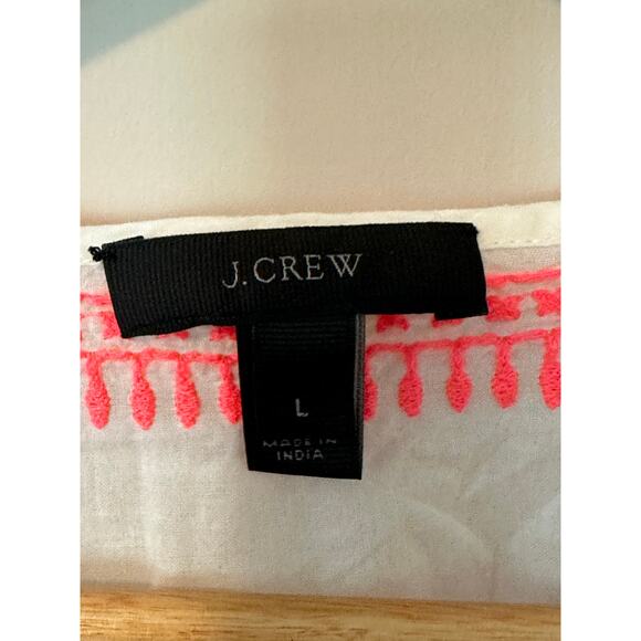 J.Crew White and Neon Pink Embroidered Pom Pom Fringe Cotton Coverup Size Large - Picture 3 of 5